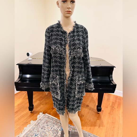 NWT RARE Luxury Classic Minimalist Zara Houndstooth Tweed Fringe Coat/Jacket - Picture 16 of 17